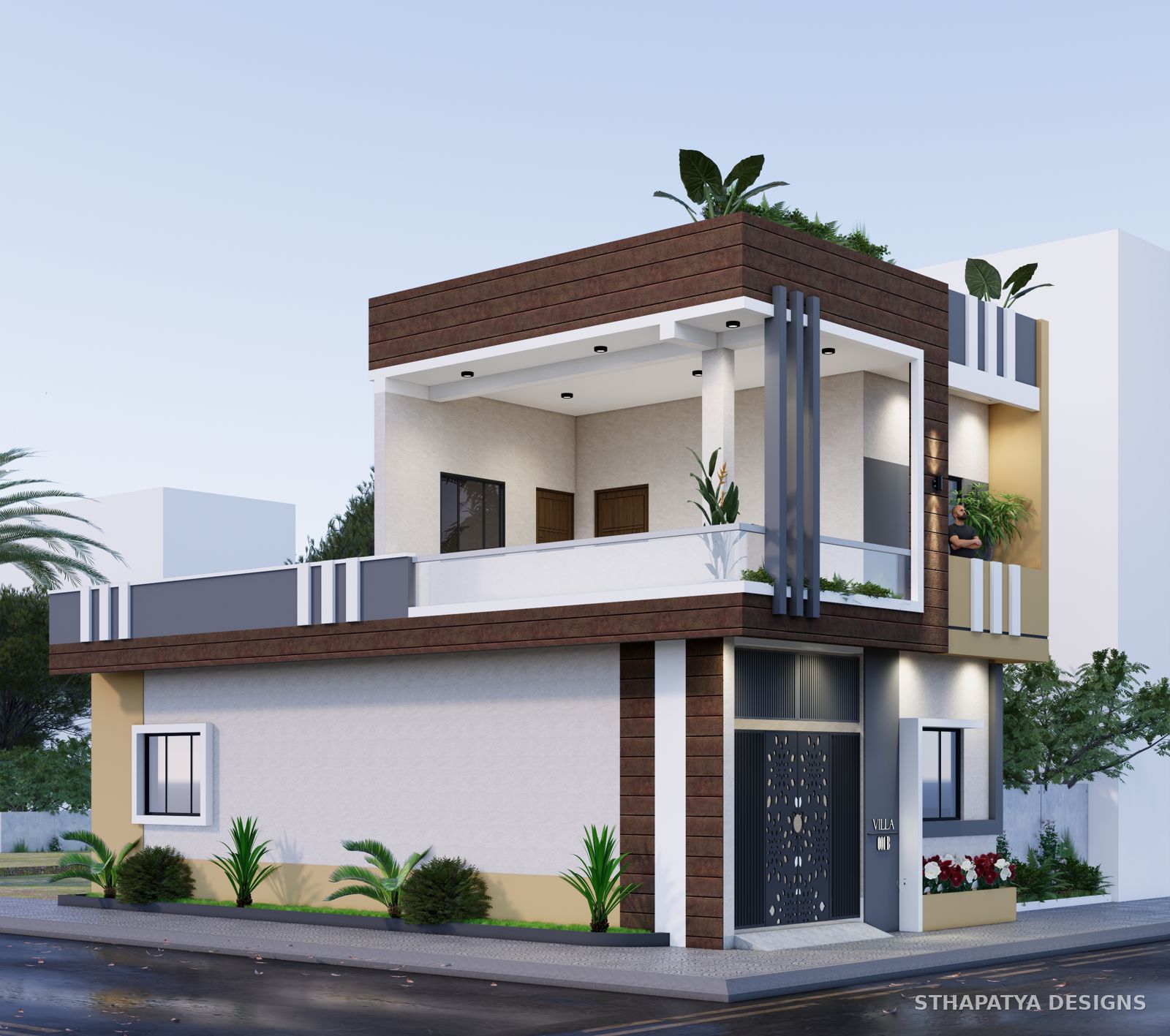 3D elevation design of a residential building by Sthapatya Designs