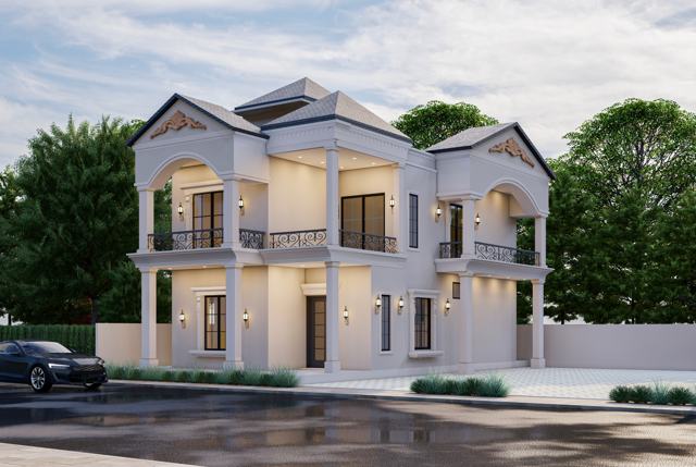 3D elevation design of a residential building by Sthapatya Designs
